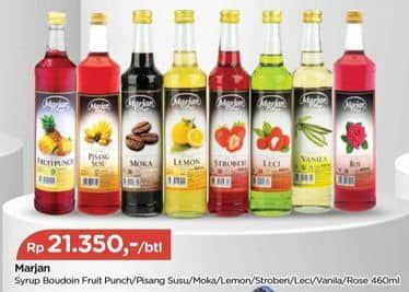 Promo Harga Marjan Syrup Boudoin FruitPunch, Pisang Susu, Moka, Lemon, Stroberi, Leci, Vanila, Ros 460 ml - TIP TOP