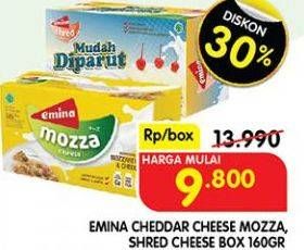 Promo Harga Emina Cheddar Cheese Shred, Mozza 160 gr - Superindo