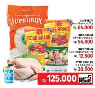 Promo Harga Superboy Beras Premium, Rose Brand Minyak Goreng, Rose Brand Gula Pasir, Ayam Broiler  - LotteMart