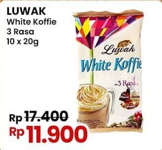 Promo Harga Luwak White Koffie 3 Rasa per 10 sachet 20 gr - Indomaret