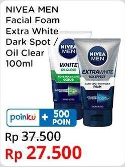 Promo Harga Nivea Men Facial Foam Extra White Dark Spot, White Oil Clear Anti-Shine + Purify 100 ml - Indomaret