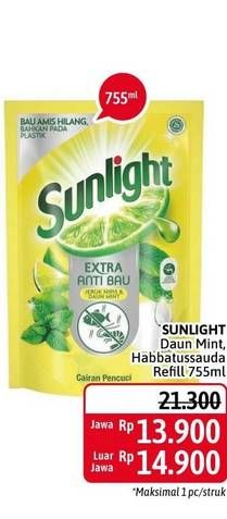 Promo Harga SUNLIGHT Pencuci Piring Anti Bau With Daun Mint, Higienis Plus With Habbatussauda 755 ml - Alfamidi