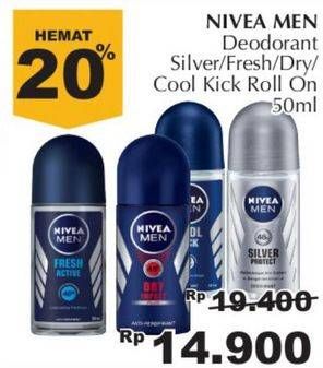 Promo Harga NIVEA MEN Deo Roll On Cool Kick, Dry Impact, Fresh Active, Silver Protect Anti-Bakteri 50 ml - Giant