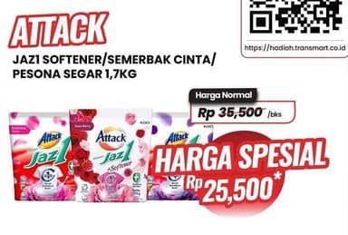 Promo Harga Attack Jaz1 Detergent Powder +Softener Rose Berry, Semerbak Cinta, Pesona Segar 1400 gr - Carrefour