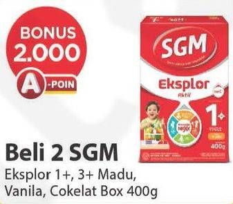 Promo Harga SGM Eksplor 1+/ 3+ Vanilla, Madu, Coklat per 2 box 400 gr - Alfamart