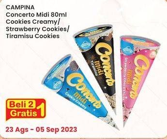 Promo Harga Campina Concerto Midi Cookie Creamy, Bold Strawberry Cookies, Bold Tiramisu Cookies 80 ml - Indomaret