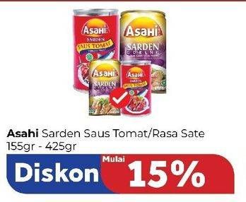 Promo Harga Asahi Sardines Saus Tomat, Bumbu Sate Pedas 155 gr - Carrefour