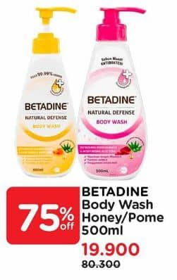 Promo Harga Betadine Natural Defense Body Wash Manuka Honey Moisturising Aloe Vera, Refreshing Pomegranate And Moisturising Aloe Vera 500 ml - Watsons