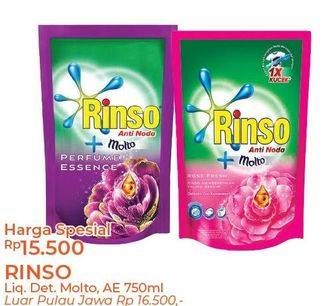 Promo Harga RINSO Anti Noda + Molto Liquid Detergent Aroma Essense 750 ml - Alfamart