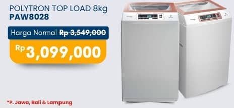 Promo Harga Polytron PAW 8028 Mesin Cuci 1 Tabung 8kg  - Carrefour