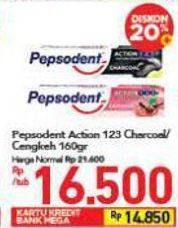 Promo Harga PEPSODENT Pasta Gigi Action 123 Cengkeh, Charcoal 160 gr - Carrefour