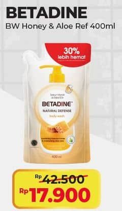 Promo Harga Betadine Natural Defense Body Wash Manuka Honey Moisturising Aloe Vera 400 ml - Alfamart
