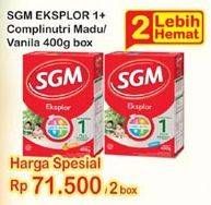 Promo Harga SGM Eksplor 1+ Susu Pertumbuhan Madu, Vanila per 2 box 400 gr - Indomaret