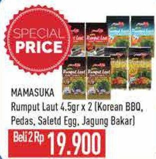 Promo Harga Mamasuka Rumput Laut Panggang BBQ, Pedas, Salted Egg, Jagung Bakar per 2 bungkus 4 gr - Hypermart