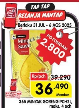 Promo Harga 365 Minyak Goreng 2000 ml - Superindo