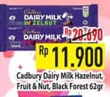 Promo Harga Cadbury Dairy Milk Hazelnut, Fruit Nut, Black Forest 62 gr - Hypermart