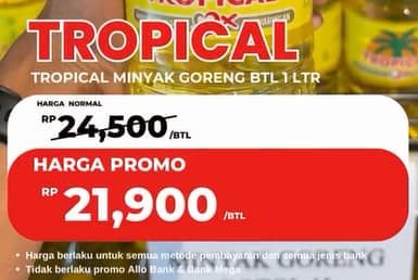 Promo Harga Tropical Minyak Goreng 1000 ml - Carrefour
