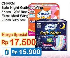 Promo Harga CHARM Safe Night 35cm 12s / Body Fit Extra Maxi Wing 30s  - Indomaret