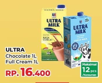 Promo Harga Ultra Milk Susu UHT Coklat, Full Cream 1000 ml - Yogya