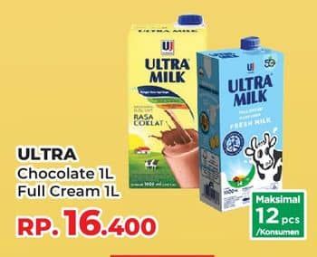 Promo Harga Ultra Milk Susu UHT Coklat, Full Cream 1000 ml - Yogya