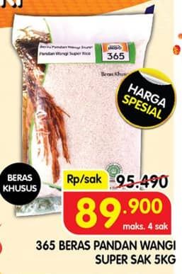 Promo Harga 365 Beras Pandan Wangi Super 5000 gr - Superindo