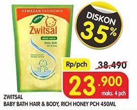 Promo Harga ZWITSAL Natural Baby Bath 2 In 1 Hair Body, Milky With Rich Honey 450 ml - Superindo