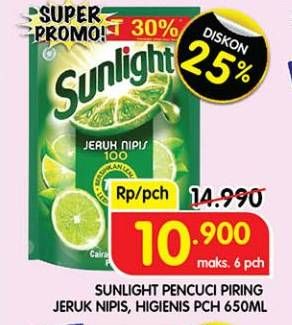Promo Harga Sunlight Pencuci Piring Jeruk Nipis 100, Higienis Plus With Habbatussauda 650 ml - Superindo