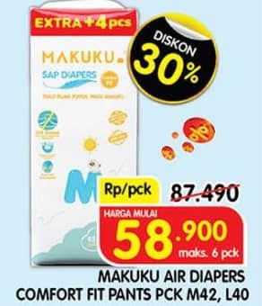 Promo Harga Makuku Comfort Fit Diapers Pants M42+4, L40+4 44 pcs - Superindo