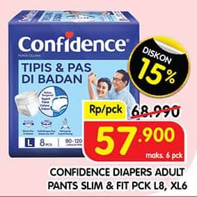 Promo Harga Confidence Adult Pants Tipis & Pas Di Badan L8, XL6 6 pcs - Superindo