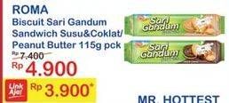 Promo Harga ROMA Sari Gandum Susu + Cokelat, Peanut Butter 115 gr - Indomaret