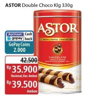 Promo Harga Astor Wafer Roll Double Chocolate 330 gr - Alfamidi