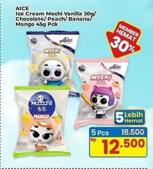 Promo Harga Aice Mochi Peach, Vanilla, Banana, Chocolate, Mango 30 gr - Indomaret
