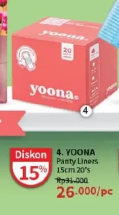Promo Harga Yoona Pantyliner Organik 15cm 20 pcs - Guardian