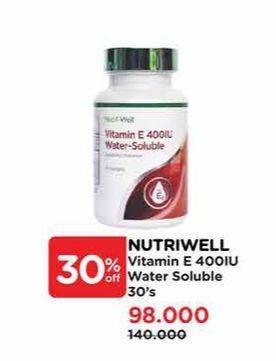 Promo Harga Nutriwell Vitamin E 400IU Water Soluble 30 pcs - Watsons