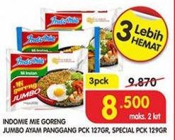 Promo Harga INDOMIE Mi Goreng Jumbo Ayam Panggang, Spesial per 3 pcs 129 gr - Superindo