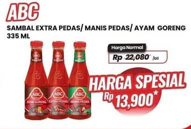 Promo Harga ABC Sambal Extra Pedas, Manis Pedas, Ayam Goreng 335 ml - Carrefour