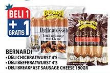 Promo Harga Bernardi Delicatessen Sausage Chicken Bratwurst, Breakfast Sausage With Cheese, Beef Bratwurst With Cheese, Beef Bratwurst With Blackpaper 190 gr - Hypermart