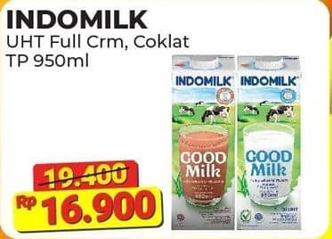 Promo Harga Indomilk Susu UHT Cokelat, Full Cream Plain 950 ml - Alfamart