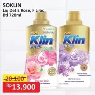 Promo Harga So Klin Liquid Detergent Nature English Rose, French Lilac 720 ml - Alfamart