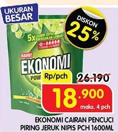 Promo Harga Ekonomi Pencuci Piring Power Liquid Jeruk Nipis 1600 ml - Superindo