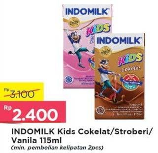 Promo Harga INDOMILK Susu UHT Kids Cokelat, Stroberi, Full Cream, Vanila 115 ml - Alfamart