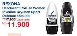 Promo Harga REXONA Deo Roll On Invisible Dry, Sport Def 45 ml - Indomaret