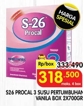 Promo Harga S26 Procal Susu Pertumbuhan Vanilla 1400 gr - Superindo