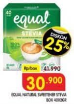 Promo Harga Equal Natural Sweetener Stevia per 40 pcs 2 gr - Superindo