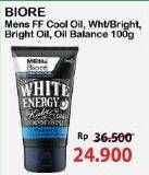 Promo Harga Biore Mens Facial Foam Bright Oil Clear, Double Scrub Cool Oil Clear, Oil Balance, White Energy 100 ml - Alfamart
