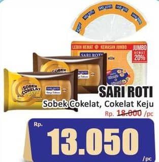Promo Harga Sari Roti Manis Sobek Cokelat Keju, Cokelat 216 gr - Hari Hari