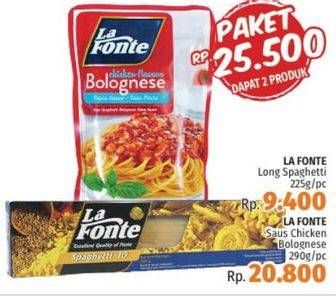 Promo Harga Long Spaghetti 225g + Saus Chicken Bolognese 290g  - LotteMart