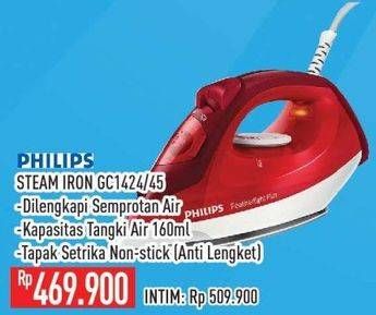Promo Harga Philips GC1424/45 Steam Iron with Non-stick Soleplate  - Hypermart