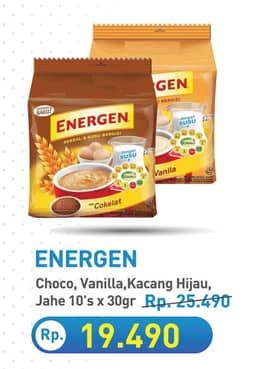 Promo Harga Energen Cereal Instant Chocolate, Vanilla, Kacang Hijau, Jahe per 10 sachet 30 gr - Hypermart