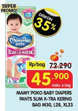 Promo Harga Mamy Poko Pants Xtra Kering Slim Tidak Gembung M30, L28, XL23 23 pcs - Superindo